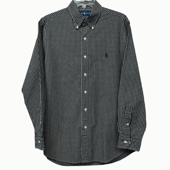 Ralph Lauren Black & White Gingham Plaid Custom Fit Button-Down Shirt 16 32/33 - Picture 2 of 9